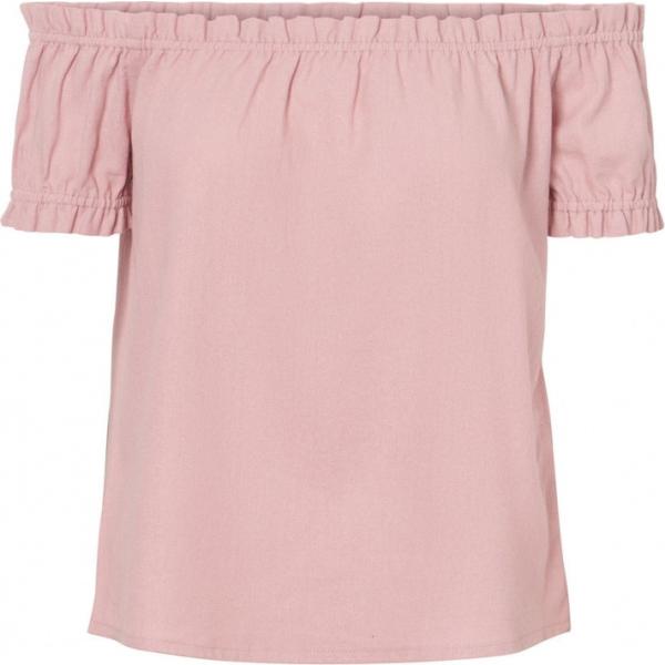 Top a maniche corte in lino rosa Vero Moda