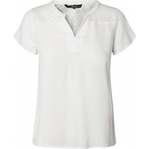 Top loose fit con pizzo a maniche corte bianco Vero Moda