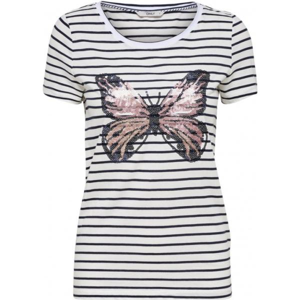 T-shirt con stampa collo tondo a maniche corte bianco Only