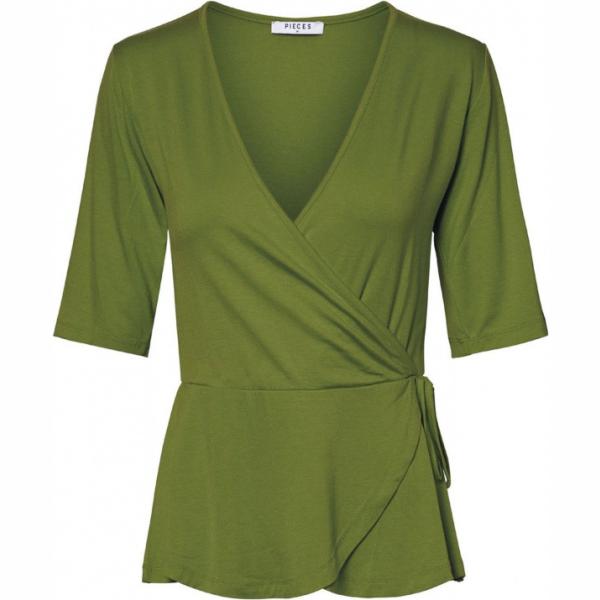 Blusa wrap a maniche corte verde Pieces