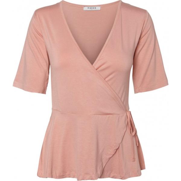 Blusa wrap a maniche corte rosa Pieces