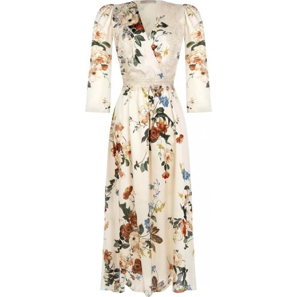 vestiti lunghi Rinascimento bianco con stampe