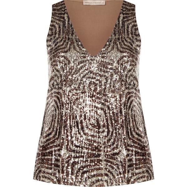 top Kitana marrone con stampe