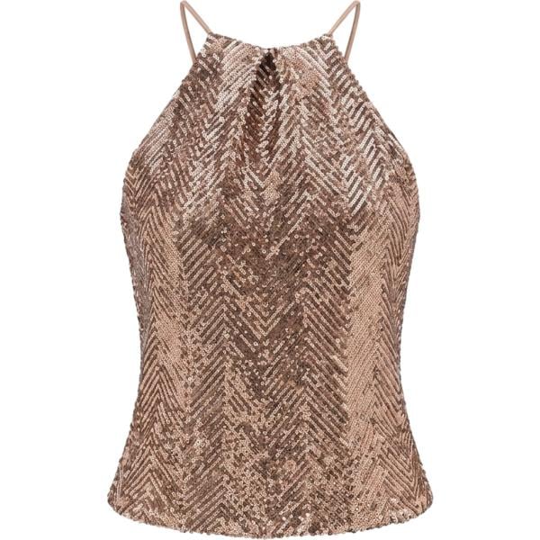Top da donna in marrone chiaro con paillettes con spalline made in italy Rinascimento