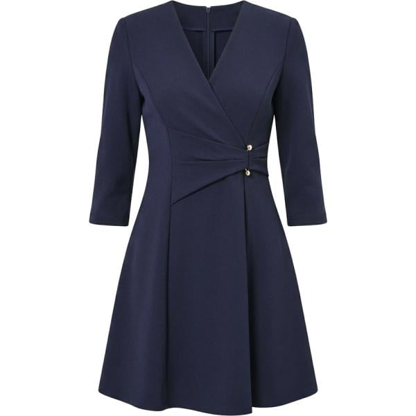 Vestito corto da donna in blu scuro collo a v corto con zip Rinascimento