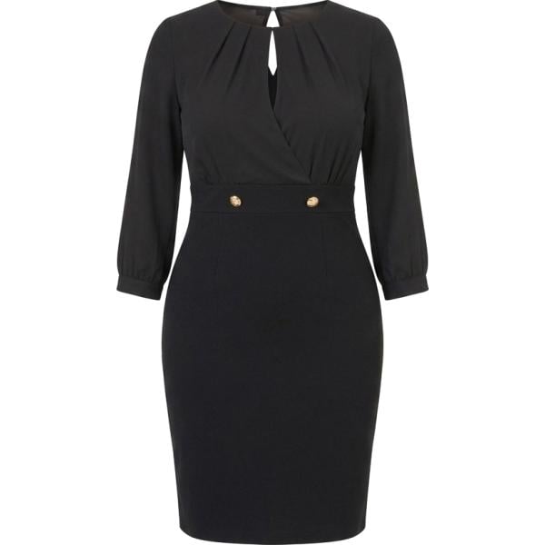 Vestito longuette/midi da donna in nero pece curvy con scollo made in italy a maniche lunghe Rinascimento