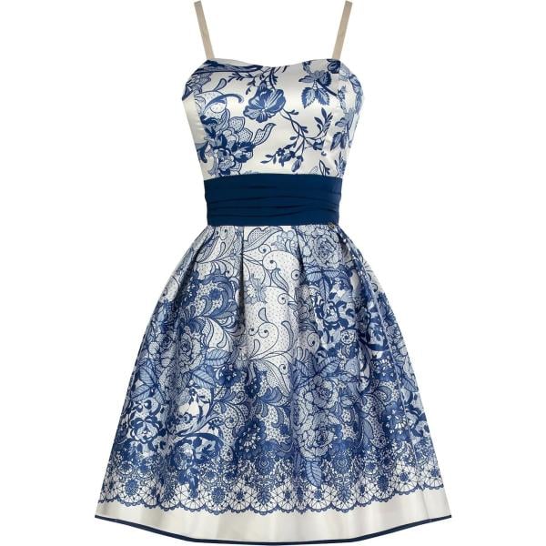 vestiti corti Rinascimento blu con stampe