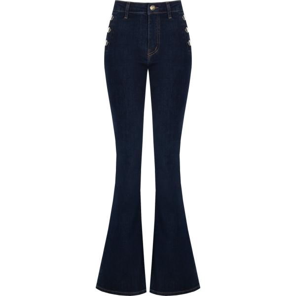 jeans a zampa Rinascimento blu tinta unita