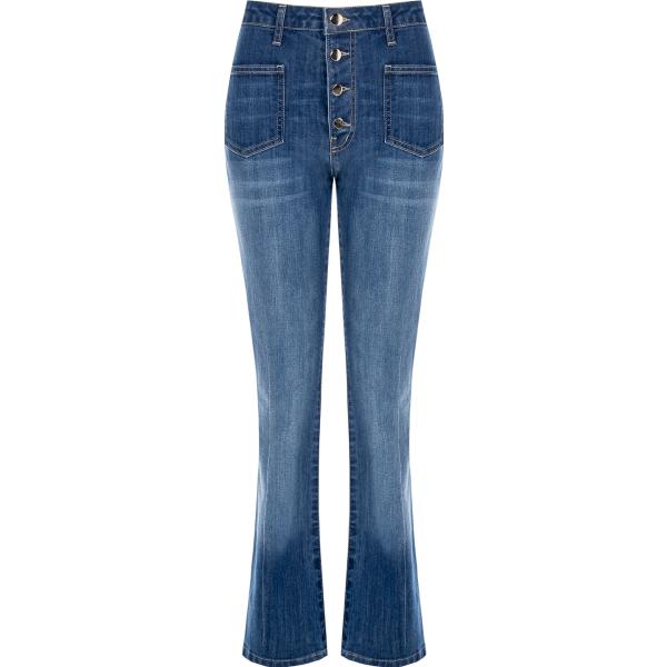jeans a zampa Rinascimento blu tinta unita