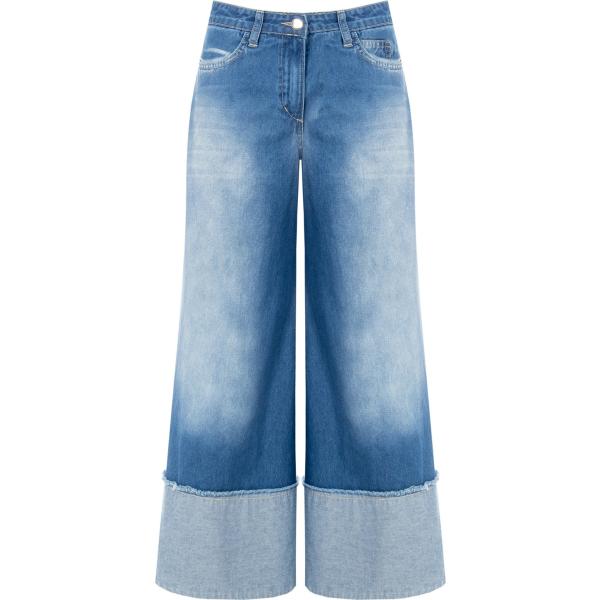 jeans a zampa Rinascimento blu tinta unita
