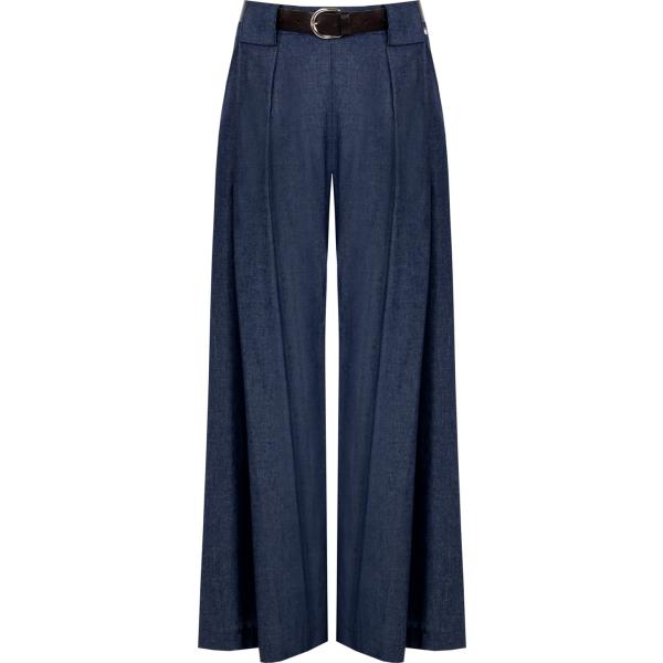 pantaloni a palazzo Rinascimento blu tinta unita