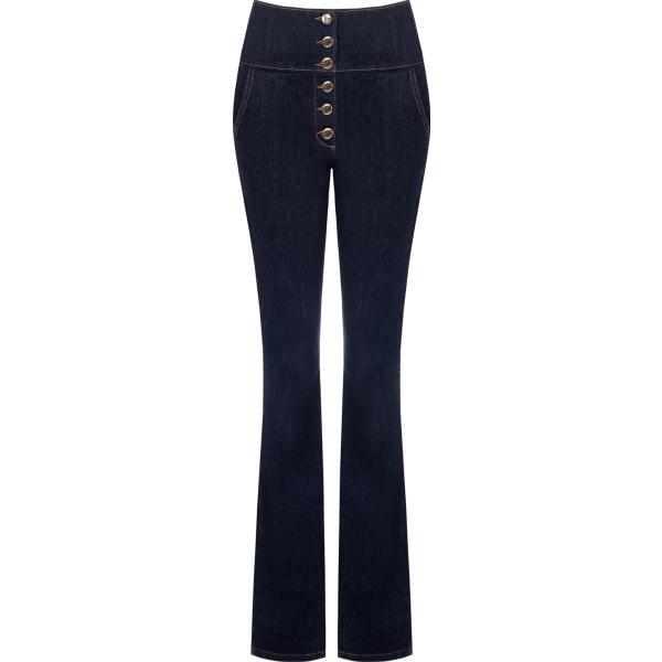 jeans a zampa Rinascimento blu tinta unita
