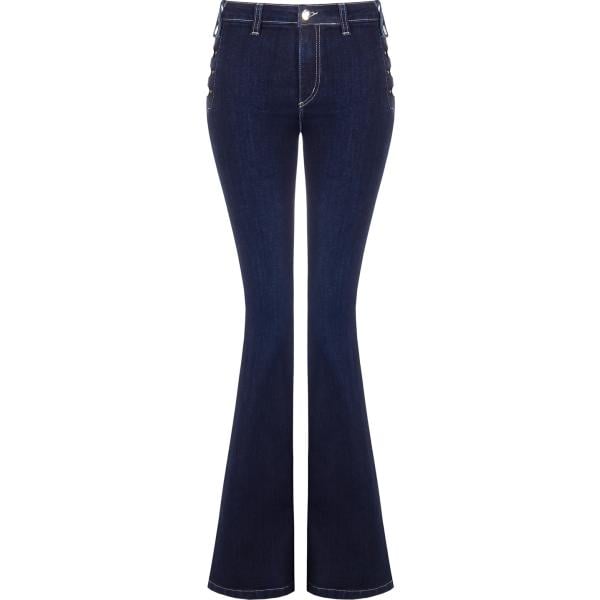 jeans a zampa Rinascimento blu tinta unita