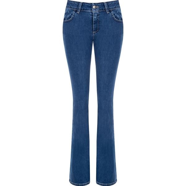 jeans a zampa Rinascimento blu tinta unita