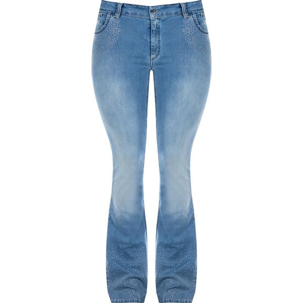 jeans a zampa Rinascimento blu tinta unita