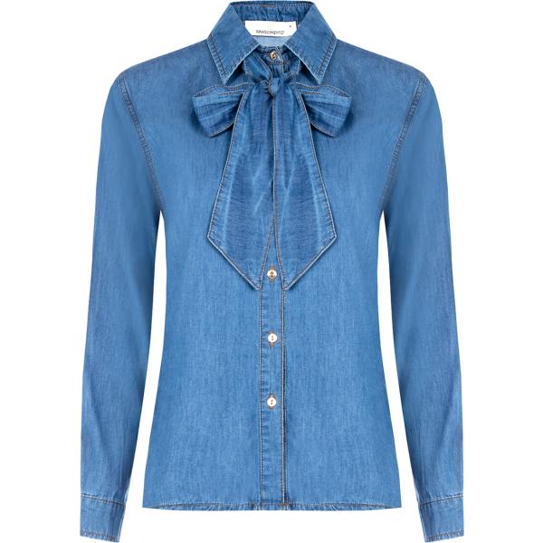 camicia da donna in azzurro con fiocco collo classico intimo in cotone Rinascimento