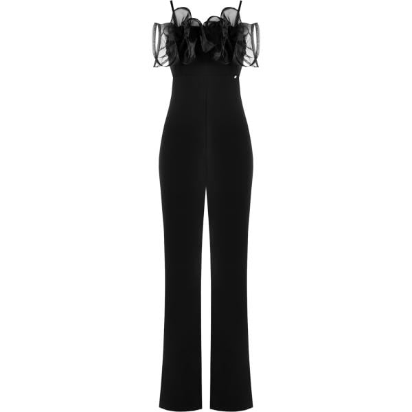 tuta da donna in nero pece con ruches con spalline intimo con zip in poliestere Rinascimento