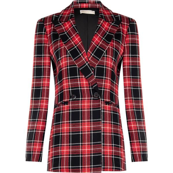 giacca da donna in bordeaux scozzese collo a dolcevita in metallo Rinascimento