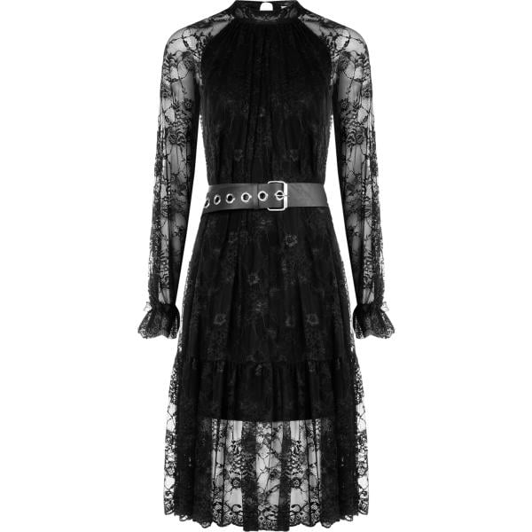 vestito corto da donna in nero pece con ruches corto in poliestere Rinascimento