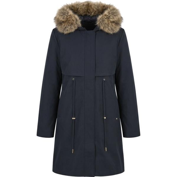 Parka da donna in nero pece collo a dolcevita lungo con coulisse in denim Rinascimento