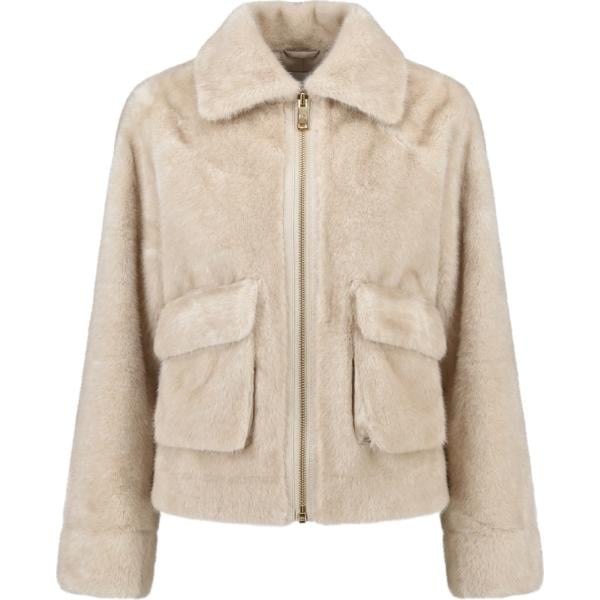 Giacca da donna in bianco avorio collo classico cropped a maniche lunghe con zip in ecopelle Rinascimento Rinascimento