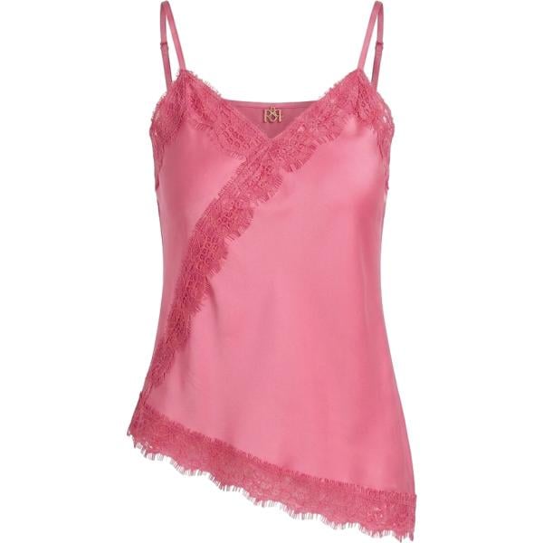 Top da donna forma asimmetrica in rosa chiaro con pizzo con spalline made in italy a vita alta Rinascimento