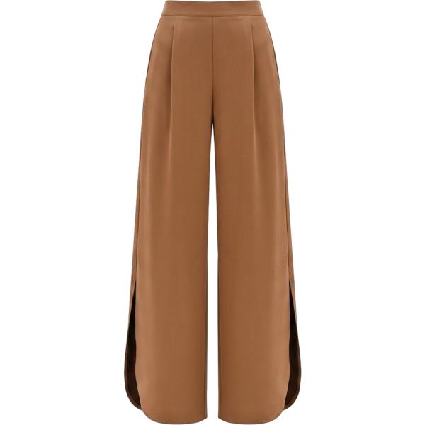 Pantaloni a palazzo da donna in marrone chiaro con tacco con spacco a vita alta Rinascimento