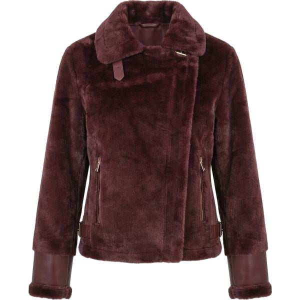 Giacca da donna in marrone scuro corto a maniche lunghe con zip in ecopelle Rinascimento