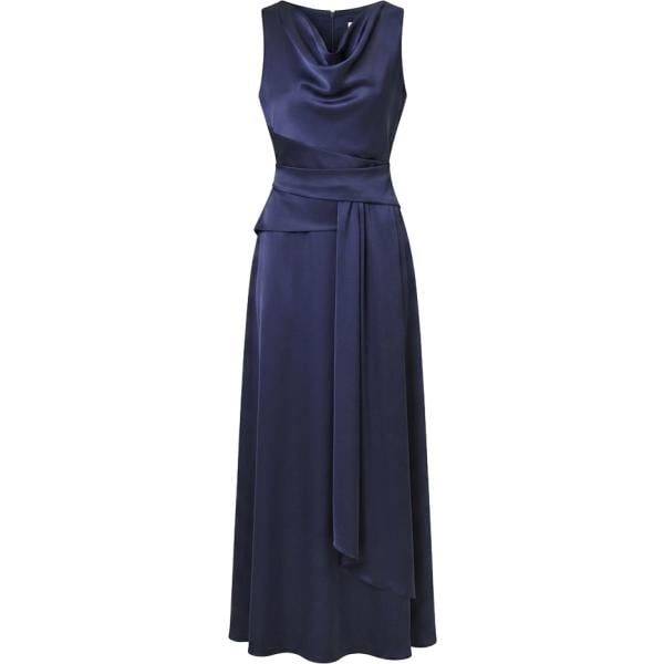 Vestito lungo da donna in blu scuro con scollo made in italy con zip Rinascimento