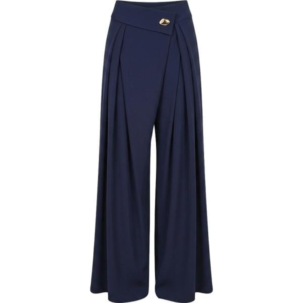 pantaloni a palazzo Rinascimento blu tinta unita