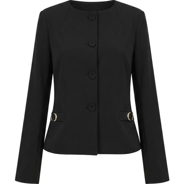 Giacca da donna in nero pece girocollo made in italy a maniche lunghe con bottoni Rinascimento