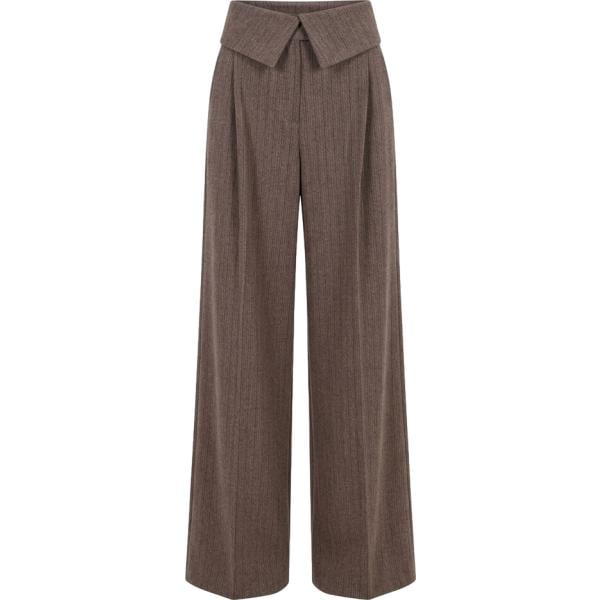 Pantaloni a palazzo da donna in marrone scuro made in italy a punta a vita alta con cinturino in viscosa Rinascimento