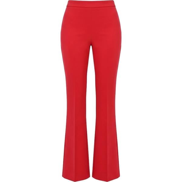 Pantaloni a palazzo da donna in rosso classico made in italy a vita alta con zip Rinascimento