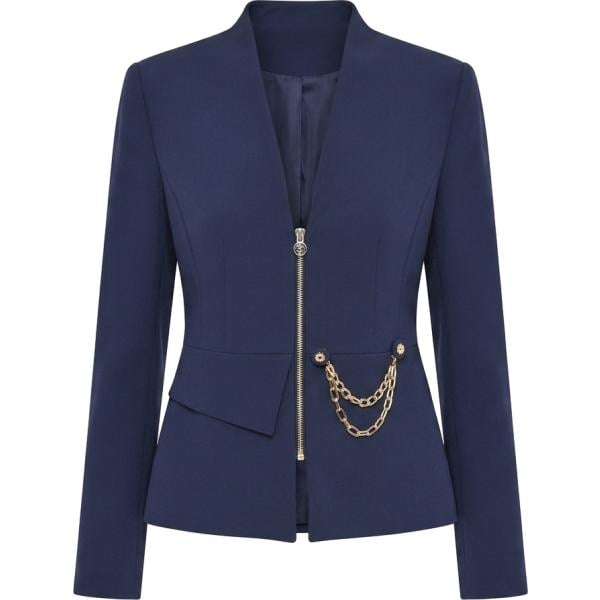 Giacca da donna in blu scuro collo a v made in italy a maniche lunghe con zip Rinascimento