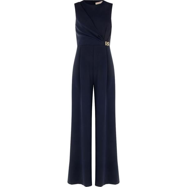 Tuta da donna con drappeggio in blu scuro con scollo made in italy senza maniche con zip Rinascimento