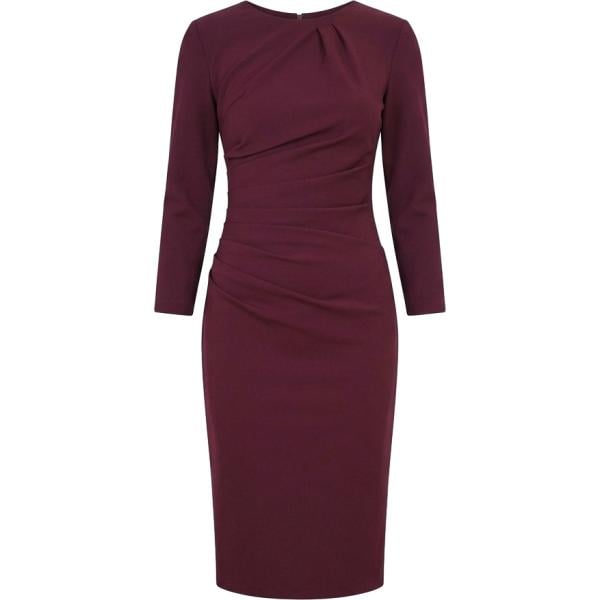 Vestito longuette/midi da donna in bordeaux con scollo made in italy con zip Rinascimento