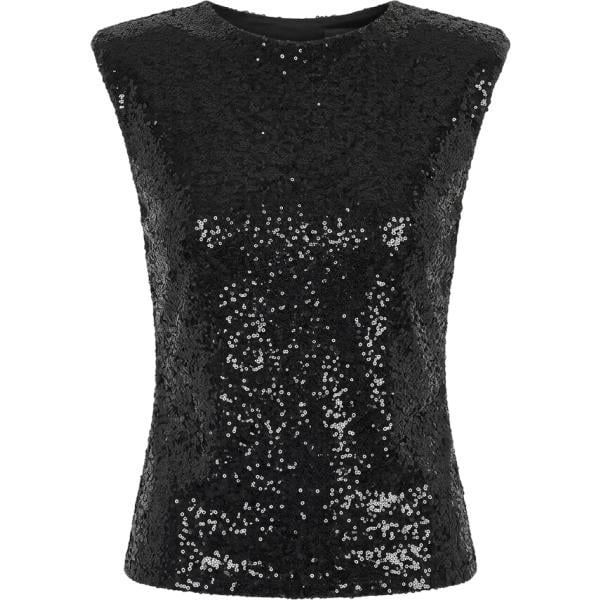 Top da donna in nero pece con paillettes con scollo made in italy senza maniche a vita alta Rinascimento