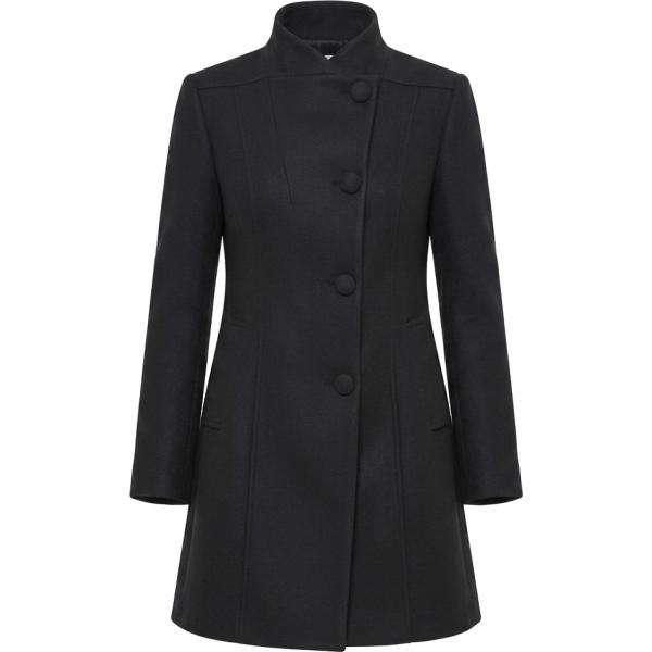 Cappotto da donna forma asimmetrica in nero pece collo alto made in italy Rinascimento