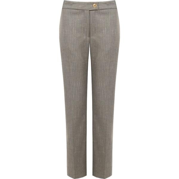 Pantaloni da donna intero in marrone scuro a righe made in italy a vita media con zip Rinascimento