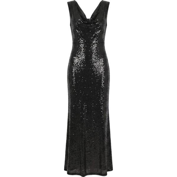 Vestito lungo da donna in nero pece con paillettes con spalline made in italy senza maniche Rinascimento