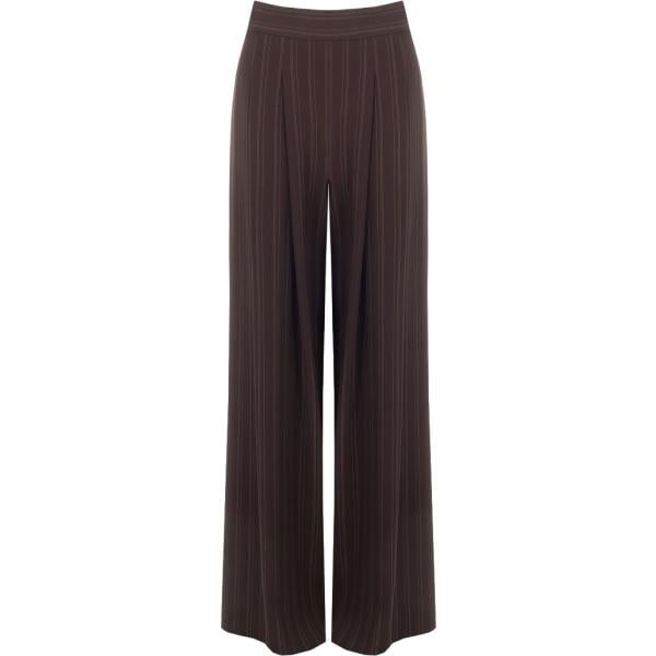 Pantaloni a palazzo da donna in marrone scuro a righe made in italy a vita alta con zip Rinascimento