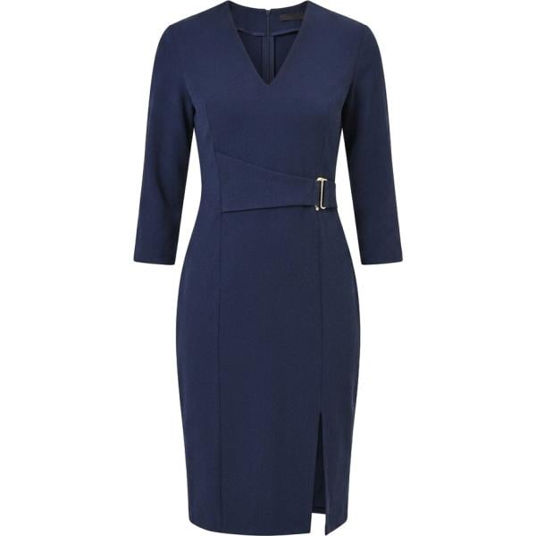 Vestito asimmetrico da donna in blu scuro collo a v made in italy con zip in viscosa Rinascimento Rinascimento