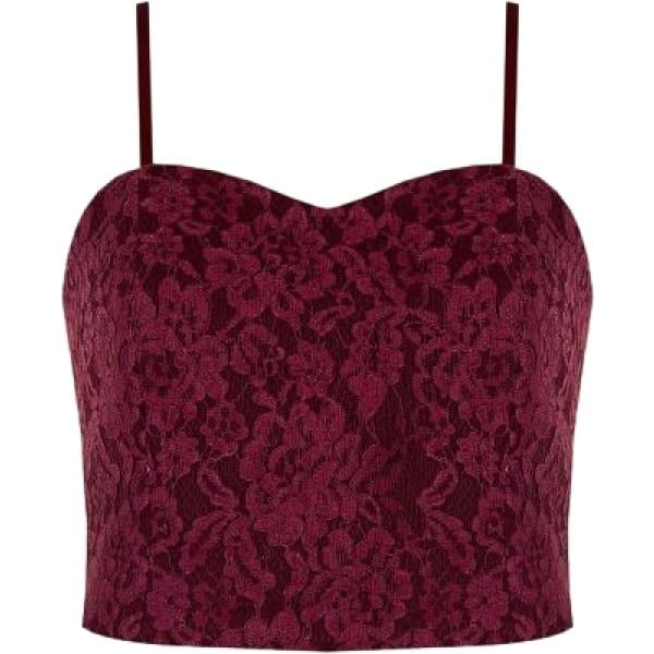 Top da donna in bordeaux a fiori con pizzo con spalline made in italy a vita alta con zip Rinascimento