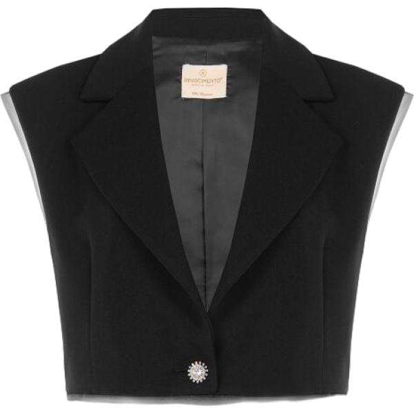 Gilet da donna in nero pece collo a v made in italy a vita alta Rinascimento