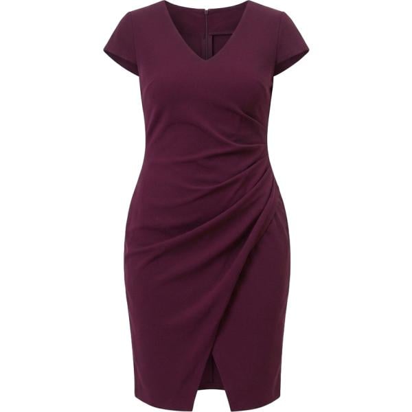 Vestito asimmetrico da donna in bordeaux curvy collo a v made in italy a maniche corte con zip Rinascimento