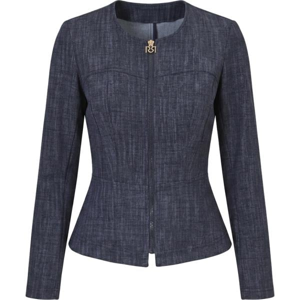 Giacca da donna in blu scuro girocollo made in italy con zip in viscosa Rinascimento