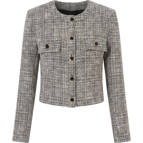 Giacca da donna in grigio scuro a quadri con scollo monopetto a maniche lunghe Rinascimento
