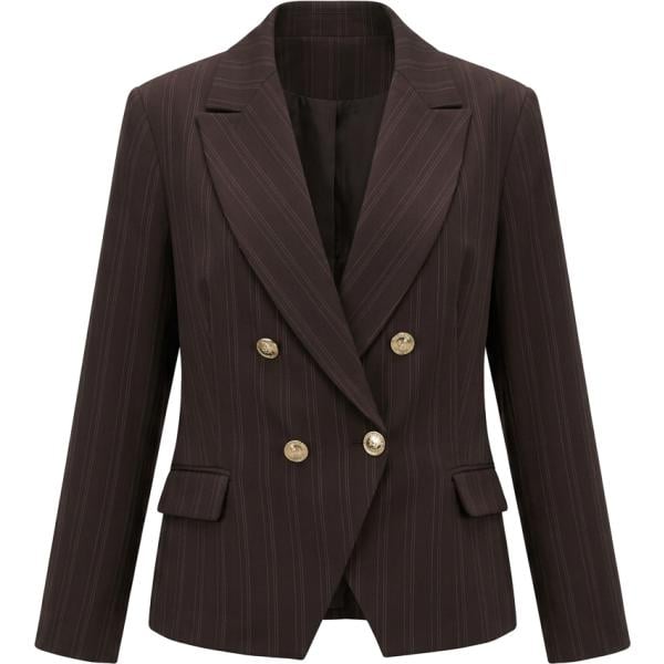 Giacca da donna in marrone scuro a righe curvy effetto lucido made in italy a maniche lunghe con bottoni in metallo Rinascimento