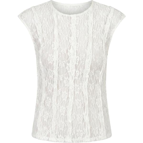 T-shirt da donna in bianco avorio a fiori con ruches girocollo Rinascimento