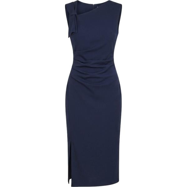 Vestito asimmetrico da donna in blu scuro plissè con scollo con spacco con zip Rinascimento